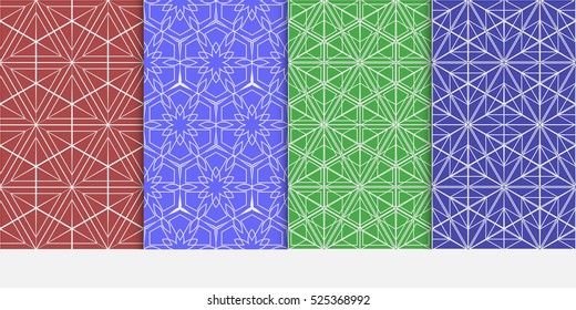 set of geometric pattern. decorative Hexagon ornament. Green, red, blue color. Vector illustration. for design, wallpaper.
