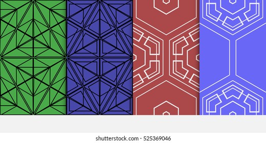 set of geometric pattern. decorative Hexagon ornament. Green, red, blue color. Vector illustration. for design, wallpaper.