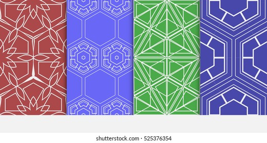 set of geometric pattern. decorative Hexagon ornament. Green, red, blue color. Vector illustration. for design, wallpaper.