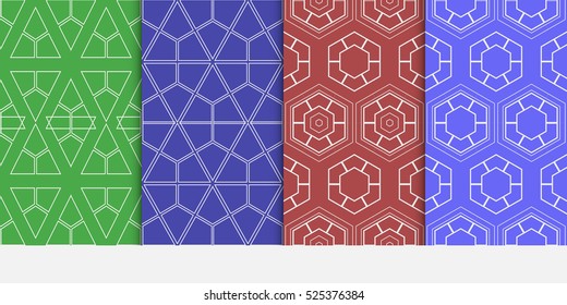 set of geometric pattern. decorative Hexagon ornament. Green, red, blue color. Vector illustration. for design, wallpaper.