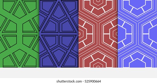 set of geometric pattern. decorative Hexagon ornament. Green, red, blue color. Vector illustration. for design, wallpaper.