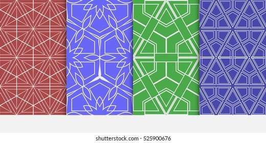 set of geometric pattern. decorative Hexagon ornament. Green, red, blue color. Vector illustration. for design, wallpaper.
