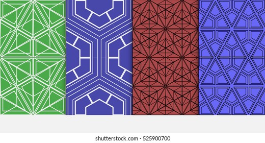 set of geometric pattern. decorative Hexagon ornament. Green, red, blue color. Vector illustration. for design, wallpaper.