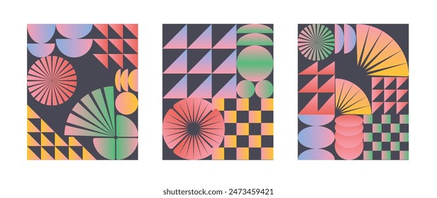 Set of geometric pattern element background vector. Collection of abstract circle, square, polygon shape with colorful tone. Modern and trendy design for decor, cover, print, interior deco.