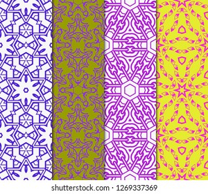 Set Of Geometric Pattern, Floral Lace Geometric Ornament. Ethnic Ornament. Vector Illustration. For Greeting Cards, Invitations, Cover Book, Fabric, Scrapbooks