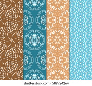set of geometric pattern in floral lace style. Ethnic ornament. Vector illustration. For modern interior design, fashion textile print, wallpaper, decor panel