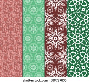 set of geometric pattern in floral lace style. Ethnic ornament. Vector illustration. For modern interior design, fashion textile print, wallpaper, decor panel
