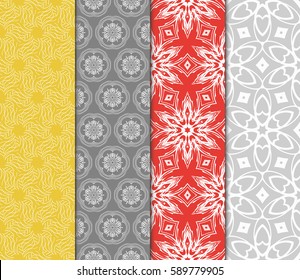 set of geometric pattern in floral lace style. Ethnic ornament. Vector illustration. For modern interior design, fashion textile print, wallpaper, 
