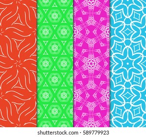 set of geometric pattern in floral lace style. Ethnic ornament. Vector illustration. For modern interior design, fashion textile print, wallpaper,  