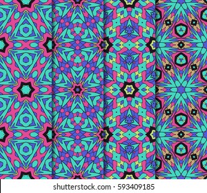 set of geometric pattern in floral lace style. Ethnic ornament. Vector illustration. For modern interior design, fashion textile print, wallpaper, decor panel