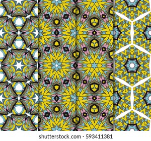 set of geometric pattern in floral lace style. Ethnic ornament. Vector illustration. For modern interior design, fashion textile print, wallpaper, decor panel