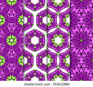 set of geometric pattern in floral lace style. Ethnic ornament. Vector illustration. For modern interior design, fashion textile print, wallpaper, decor panel