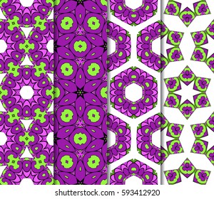 set of geometric pattern in floral lace style. Ethnic ornament. Vector illustration. For modern interior design, fashion textile print, wallpaper, decor panel
