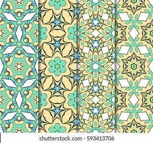 set of geometric pattern in floral lace style. Ethnic ornament. Vector illustration. For modern interior design, fashion textile print, wallpaper, decor panel