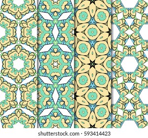 set of geometric pattern in floral lace style. Ethnic ornament. Vector illustration. For modern interior design, fashion textile print, wallpaper, decor panel