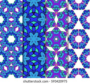 set of geometric pattern in floral lace style. Ethnic ornament. Vector illustration. For modern interior design, fashion textile print, wallpaper, decor panel