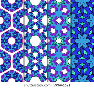set of geometric pattern in floral lace style. Ethnic ornament. Vector illustration. For modern interior design, fashion textile print, wallpaper, decor panel