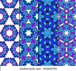 set of geometric pattern in floral lace style. Ethnic ornament. Vector illustration. For modern interior design, fashion textile print, wallpaper, decor panel