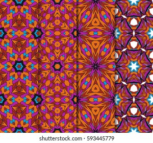 set of geometric pattern in floral lace style. Ethnic ornament. Vector illustration. For modern interior design, fashion textile print, wallpaper, decor panel