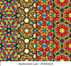 set of geometric pattern in floral lace style. Ethnic ornament. Vector illustration. For modern interior design, fashion textile print, wallpaper,  