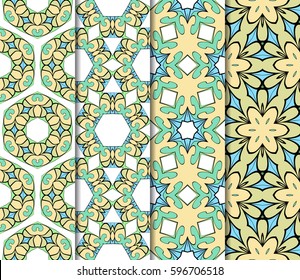 set of geometric pattern in floral lace style. Ethnic ornament. Vector illustration. For modern interior design, fashion textile print, wallpaper, decor panel