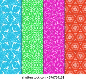 set of geometric pattern in floral lace style. Ethnic ornament. Vector illustration. For modern interior design, fashion textile print, wallpaper, 