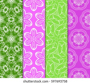 set of geometric pattern in floral lace style. Ethnic ornament. Vector illustration. For modern interior design, fashion textile print, wallpaper, 