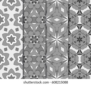 set of geometric pattern in floral lace style. Ethnic ornament. Vector illustration. For modern interior design, fashion textile print, wallpaper, decor panel
