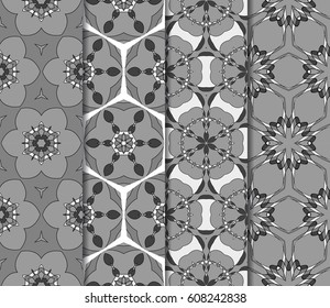set of geometric pattern in floral lace style. Ethnic ornament. Vector illustration. For modern interior design, fashion textile print, wallpaper, decor panel