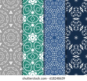 set of geometric pattern in floral lace style. Ethnic ornament. Vector illustration. For greeting cards, invitations, cover book, fabric, scrapbooks.