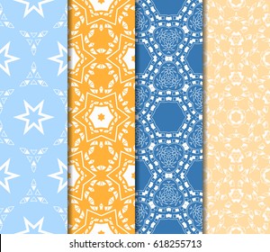 set of geometric pattern in floral lace style. Ethnic ornament. Vector illustration. For greeting cards, invitations, cover book, fabric, scrapbooks.