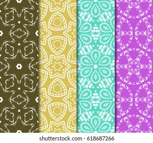 set of geometric pattern in floral lace style. Ethnic ornament. Vector illustration. For greeting cards, invitations, cover book, fabric, scrapbooks.