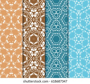 set of geometric pattern in floral lace style. Ethnic ornament. Vector illustration. For greeting cards, invitations, cover book, fabric, scrapbooks.