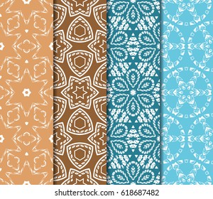 set of geometric pattern in floral lace style. Ethnic ornament. Vector illustration. For greeting cards, invitations, cover book, fabric, scrapbooks.