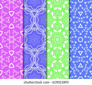 set of geometric pattern in floral lace style. Ethnic ornament. Vector illustration. For greeting cards, invitations, cover book, fabric, scrapbooks.