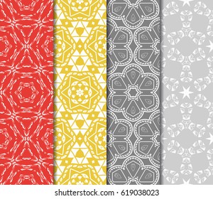 set of geometric pattern in floral lace style. Ethnic ornament. Vector illustration. For greeting cards, invitations, cover book, fabric, scrapbooks.