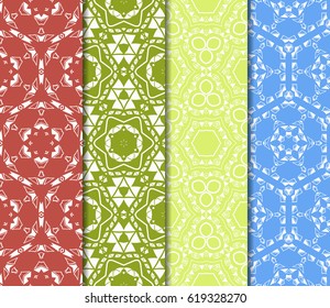 set of geometric pattern in floral lace style. Ethnic ornament. Vector illustration. For greeting cards, invitations, cover book, fabric, scrapbooks.