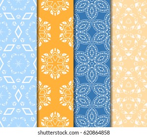set of geometric pattern in floral lace style. Ethnic ornament. Vector illustration. For greeting cards, invitations, cover book, fabric, scrapbooks.
