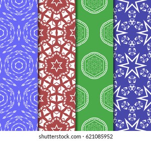 set of geometric pattern in floral lace style. Ethnic ornament. Vector illustration. For greeting cards, invitations, cover book, fabric, scrapbooks.