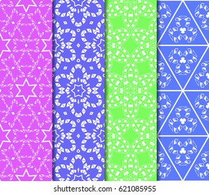 set of geometric pattern in floral lace style. Ethnic ornament. Vector illustration. For greeting cards, invitations, cover book, fabric, scrapbooks.