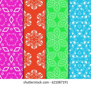set of geometric pattern in floral lace style. Ethnic ornament. Vector illustration. For greeting cards, invitations, cover book, fabric, scrapbooks.