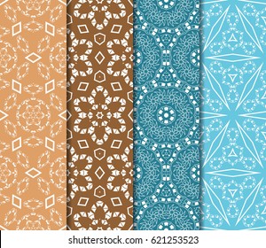 set of geometric pattern in floral lace style. Ethnic ornament. Vector illustration. For greeting cards, invitations, cover book, fabric, scrapbooks.