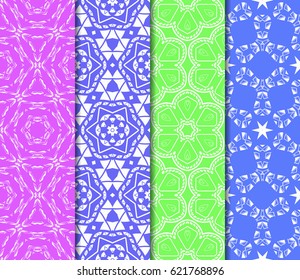 set of geometric pattern in floral lace style. Ethnic ornament. Vector illustration. For greeting cards, invitations, cover book, fabric, scrapbooks.