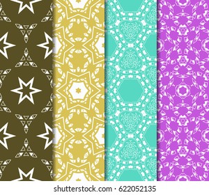 set of geometric pattern in floral lace style. Ethnic ornament. Vector illustration. For greeting cards, invitations, cover book, fabric, scrapbooks.