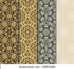 set of geometric pattern in floral lace style. Ethnic ornament. Vector illustration