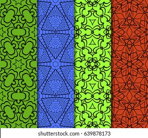 set of geometric pattern in floral lace style. Ethnic ornament. Vector illustration