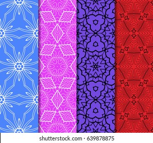set of geometric pattern in floral lace style. Ethnic ornament. Vector illustration