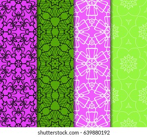 set of geometric pattern in floral lace style. Ethnic ornament. Vector illustration
