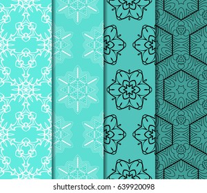 set of geometric pattern in floral lace style. Ethnic ornament. Vector illustration