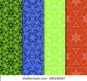 set of geometric pattern in floral lace style. Ethnic ornament. Vector illustration
